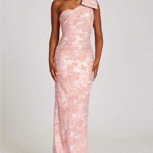 Rickie Freeman for Teri Jon Jacquard One Shoulder Floral Two Tone Gown Size 4